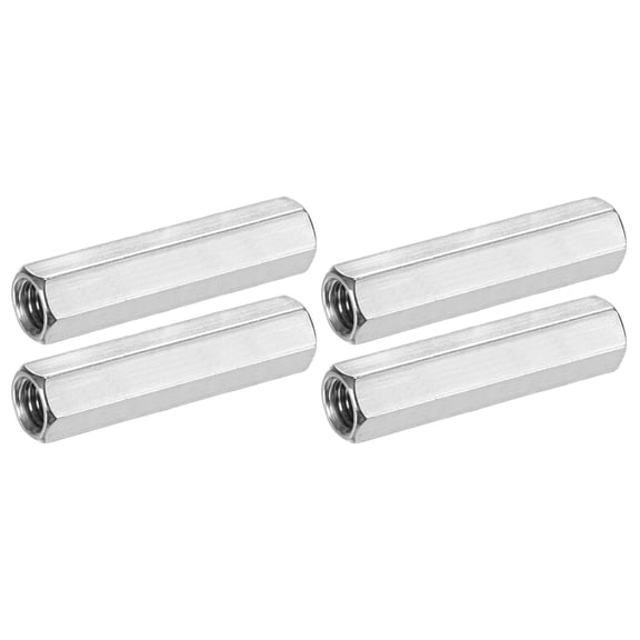 Uxcell 4-Pack M10-1.5 Hex Coupling Nuts for Machine, 304 Stainless Steel, 60mm Length