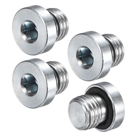 Uxcell 4-Pack M10x1.25mm Inner Hex Head Pipe Fitting Plug, Stainless Steel Sensor Socket Plug with Seal O-Ring Sealing Screw