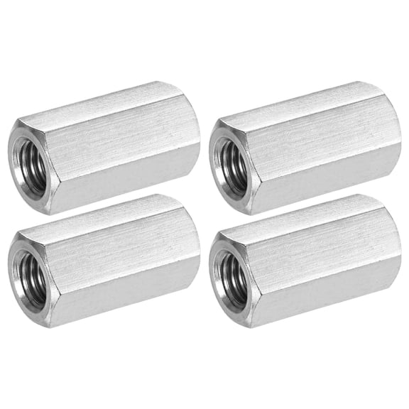 Uxcell 4-Pack M12-1.75 Hex Coupling Nuts for Machine, 304 Stainless Steel, 25mm Length