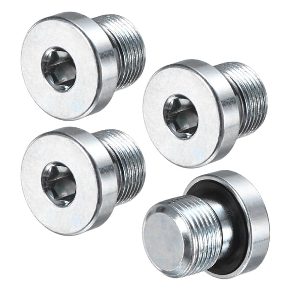 Uxcell 4-Pack M14x1mm Inner Hex Head Pipe Fitting Plug, Stainless Steel Sensor Socket Plug with Seal O-Ring Sealing Screw