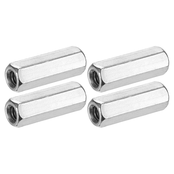 Uxcell 4-Pack M6-1 Hex Coupling Nuts for Machine, 304 Stainless Steel, 30mm Length