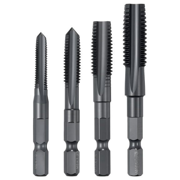 Uxcell 4 Pack M6/M8/M10/M12 Straight Flute Tap - M35 High Speed Steel Metric Right Hand Thread Tap Nitrided Finish Screw Thread Milling Machine Taps Threading Tapping