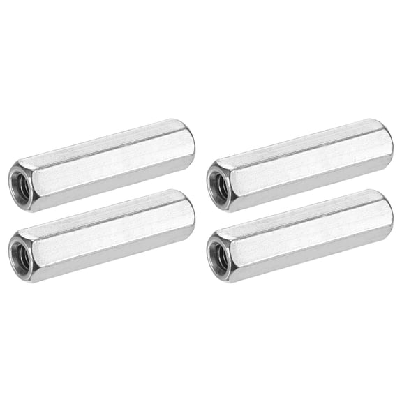 Uxcell 4-Pack M6 x 1-Pitch Hex Coupling Nuts, 40mm/1.57" Length 304 Stainless Steel Threaded Connector[Silver Tone]