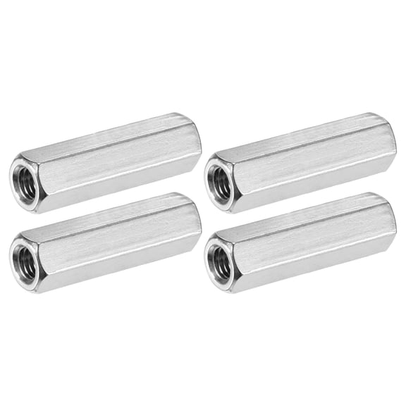 Uxcell 4-Pack M8 x 1.25-Pitch Hex Coupling Nuts, 45mm/1.78" Length 304 Stainless Steel Threaded Connector[Silver Tone]