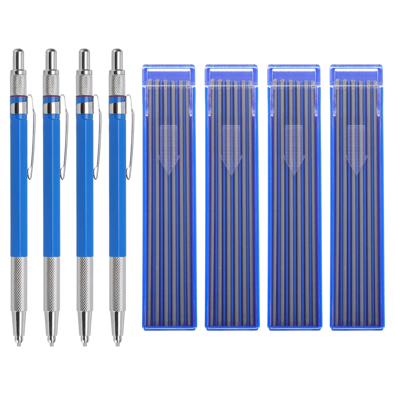Uxcell 4 Pack Mechanical Pencil with 48Pcs Multicolor Refills, Pencil with Built-in Sharpener and Claw Tip, Blue