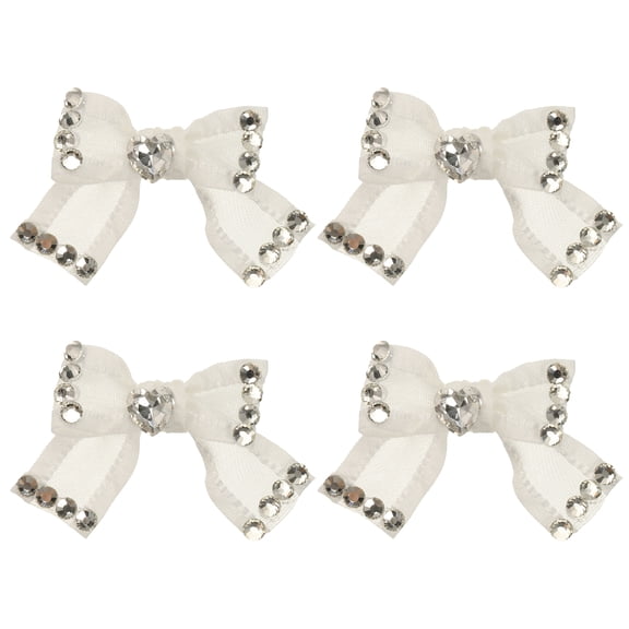 Uxcell 4 Pack Mesh Bows, 1.4" Mini Tulle Mesh Ribbon Bows Premade Bow Bowknot Hair Clips with Rhinestone Heart Gems for DIY Craft Christmas Wedding Decor Gift Wrapping, (White)