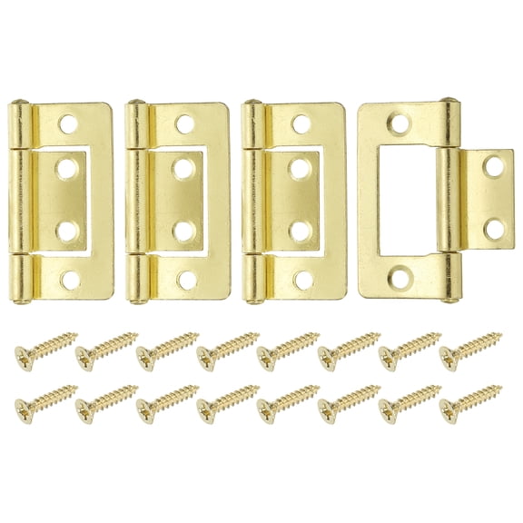 Uxcell 4 Pack Non Mortise Door Hinges, 1.5" x 0.8" Iron Bifold Butt Cabinet Hinges Smooth Sliding Bearing Hinge with Mounting Screws for Doors, Windows, Cabinets, Box, Furniture, Yellow