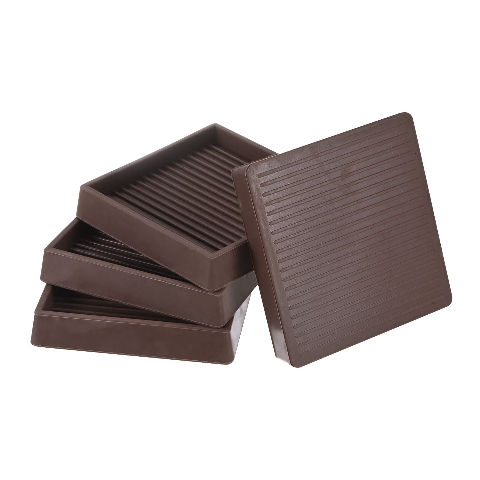 4-Pack Furniture Coasters Cups 3" Square Rubber Anti Slide Floor Protector Pads for Sofa Chair/Piano Stopper Furniture Caster Leg Non Slip Feet Cups [Brown]