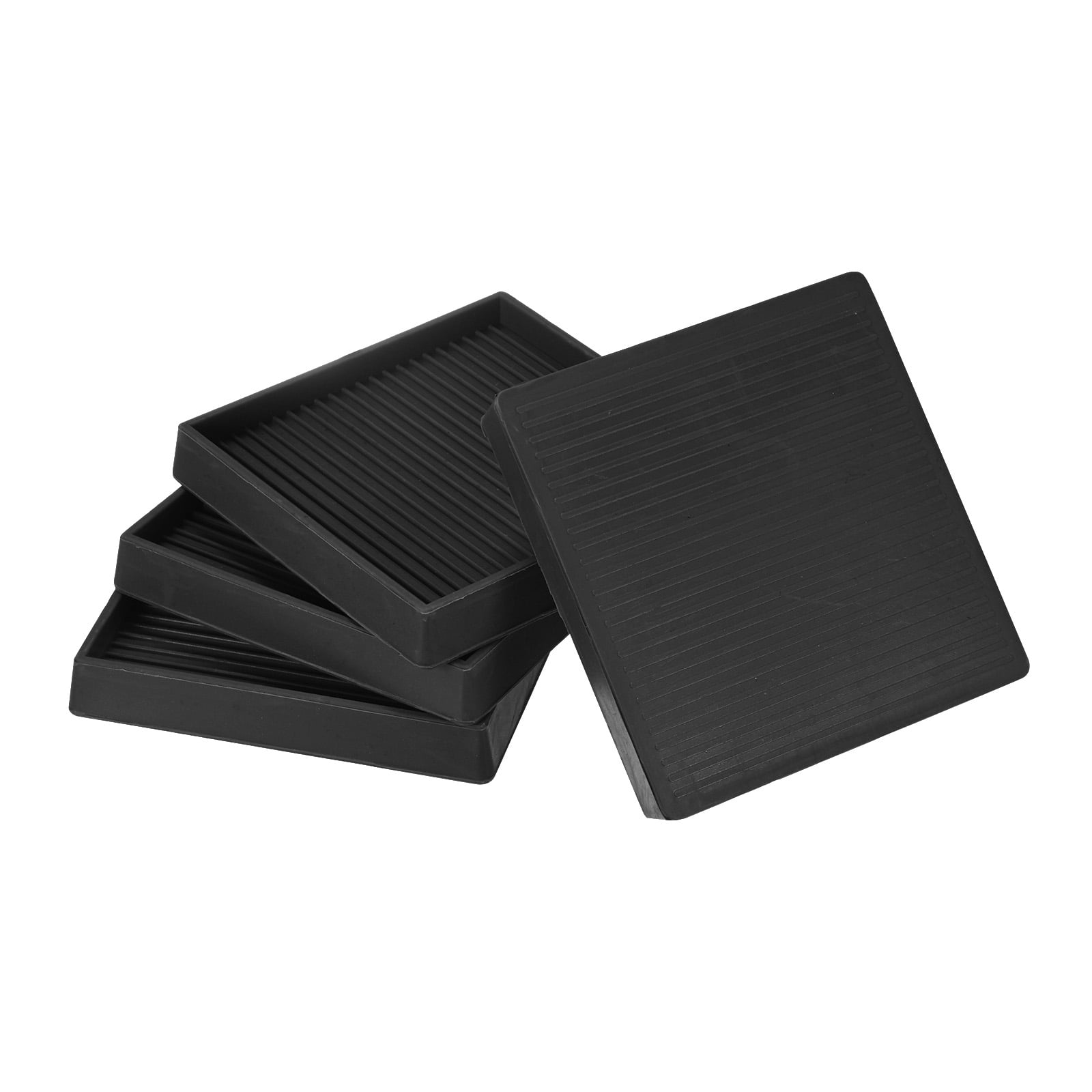 4-Pack Furniture Coasters Cups 4" Square Rubber Anti Slide Floor Protector Pads for Sofa Chair/Piano Stopper Furniture Caster Leg Non Slip Feet Cups [Black]