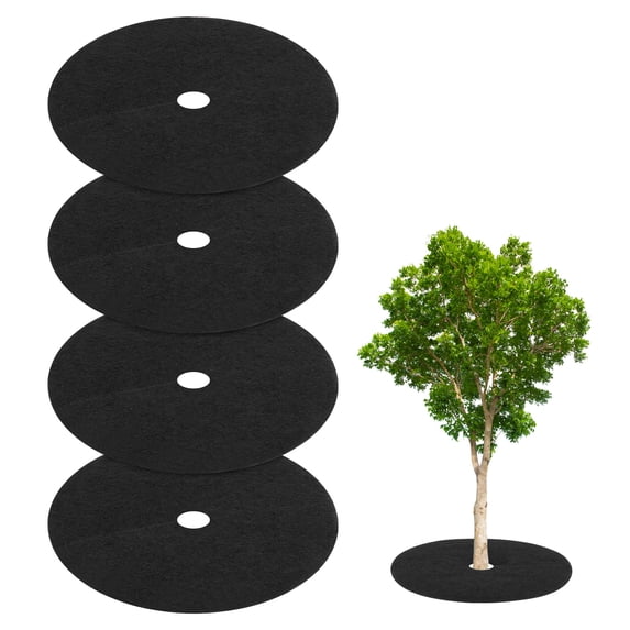 Uxcell 4 Pack Non Woven Tree Cover Rings,28.3 Inch Weed Fabric Cover,Apply To Tree Mulch Ring(Round Black)
