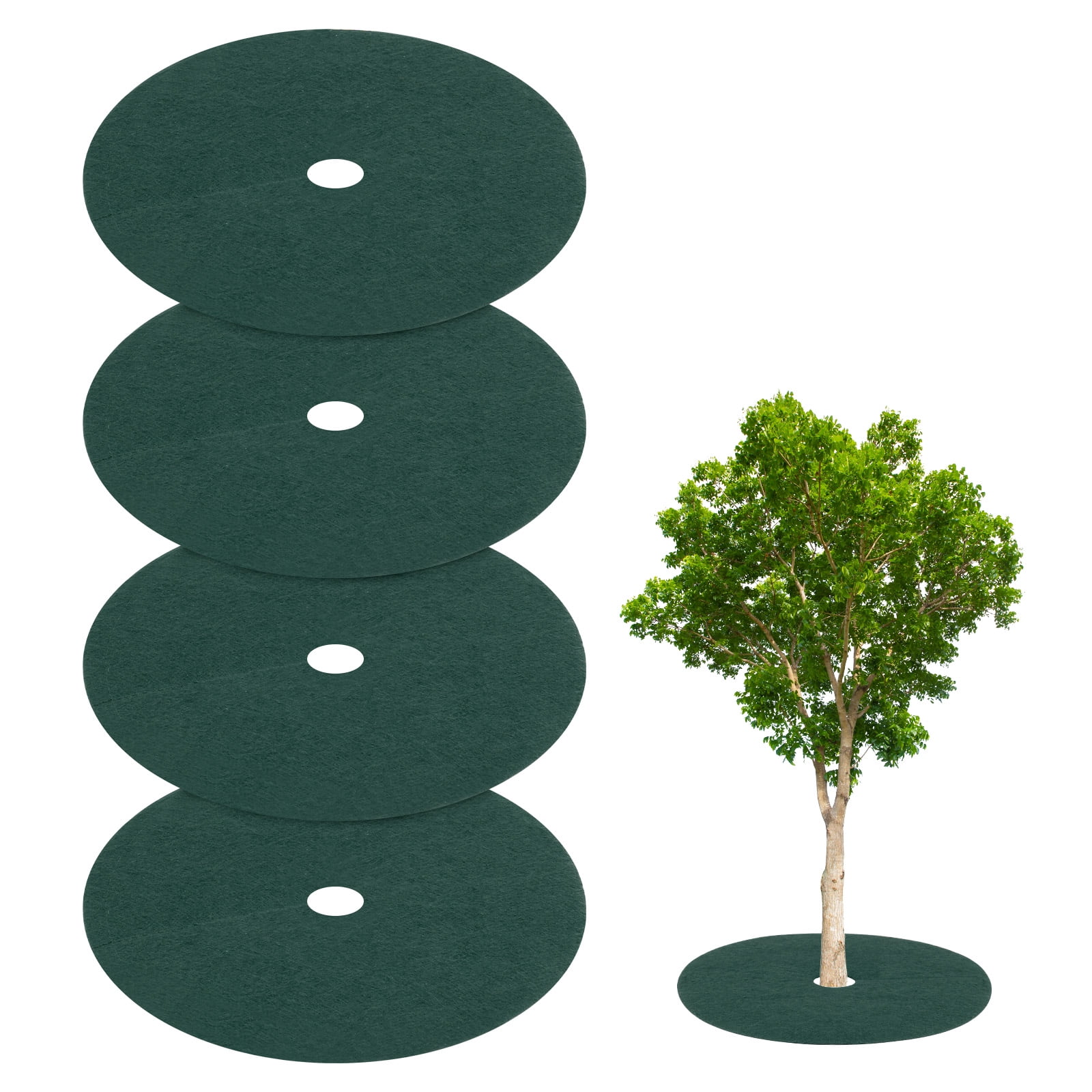 Uxcell 4 Pack Non Woven Tree Cover Rings,28.3 Inch Weed Fabric Cover,Apply To Tree Mulch Ring(Round Dark Green)