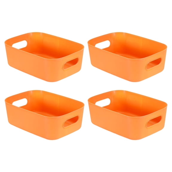 Uxcell 4-Pack Orange Plastic Storage Bins, 8.5 x 5.7 x 2.8 Inch Pantry Organizer Bins and Storage Baskets with Handles for Kitchen Bathroom Home Office Cabinet Shelf Container