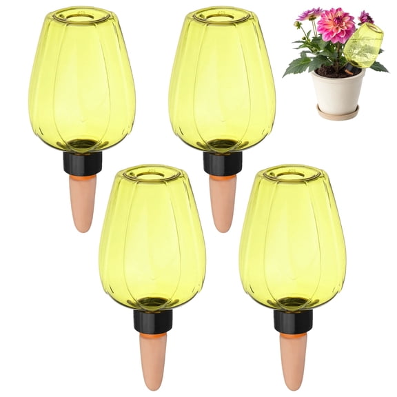 Uxcell 4-Pack Plant Self Watering Globes, 6.8 oz Rose Water Bulbs for Indoor Plants, Self Watering Spikes [Yellow]
