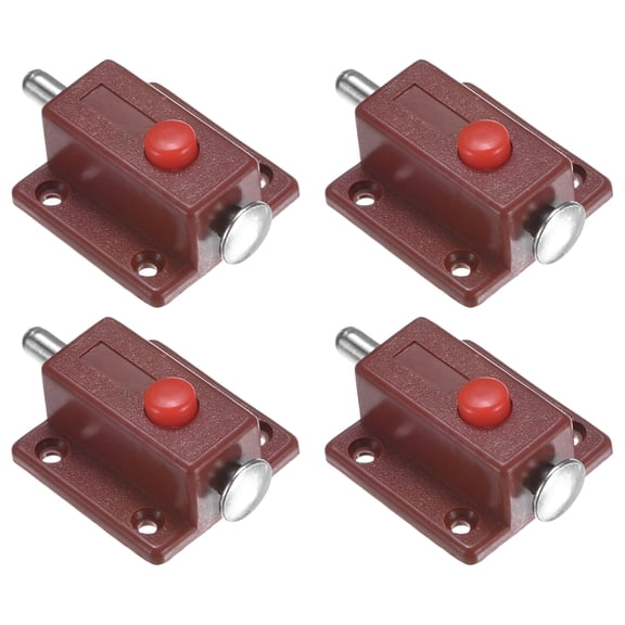 Uxcell 4-Pack Plastic Push Button Spring Loaded Latch, Automatic Door Latch Lock Button Bolt Latches[Brown]