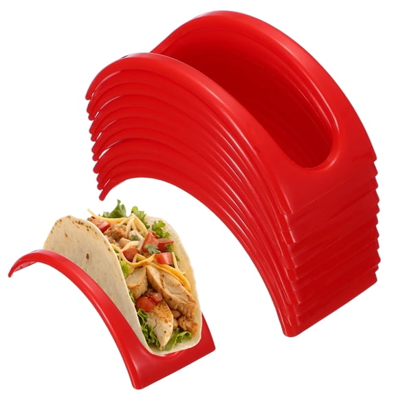 Uxcell 4 Pack Plastic Taco Plates for Party, 13x8.7" Taco Plate Plastic Serving Trays with 4 Stand Up Holder & 2 Dipping Areas for Daily Meals Restaurant Plating Picnic Tableware, Red