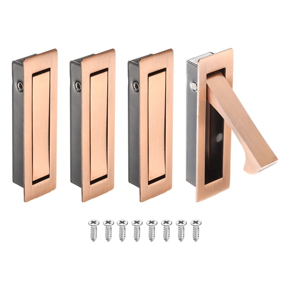 Uxcell 4 Pack Pocket Door Handles, 304 Stainless Steel Door Edge Pull, Pocket Door Hardware for Sliding Cabinet, Home, Office, Hotels, Copper