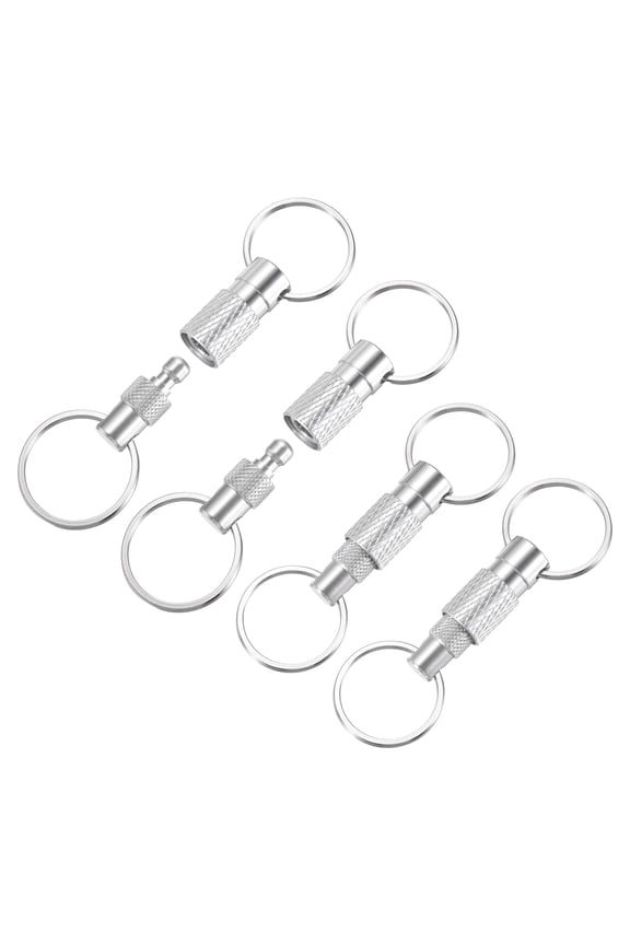 4 Pack Quick Release Keychain Pull Apart Detachable Swivel Keychain Spring Split Snap Key Holder with Double Key Rings for Bag Belt Car DIY Crafts Accessories, Silver Tone