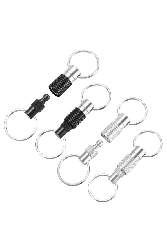 4 Pack Quick Release Keychain Pull Apart Detachable Swivel Keychain Spring Split Snap Key Holder with Double Key Rings for Bag Belt Car DIY Crafts Accessories, Black/Silver Tone