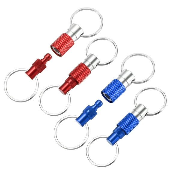 Uxcell 4 Pack Quick Release Keychain Pull Apart Detachable Swivel Keychain Spring Split Snap Key Holder with Double Key Rings for Bag Belt Car DIY Crafts Accessories, Red/Dark Blue