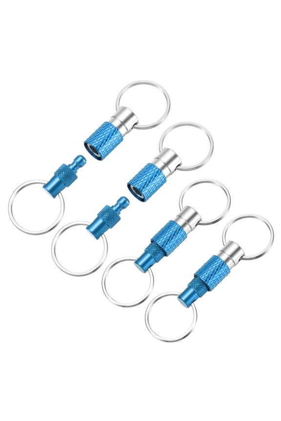 4 Pack Quick Release Keychain Pull Apart Detachable Swivel Keychain Spring Split Snap Key Holder with Double Key Rings for Bag Belt Car DIY Crafts Accessories, Light Blue