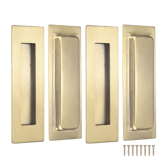 Uxcell 4-Pack Recessed Finger Pulls, 5.90 Inch Square 304 Stainless Steel Sliding Closet Door Handles [Gold]