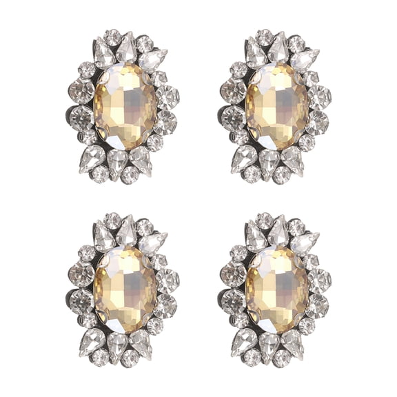 Uxcell 4 Pack Rhinestone Applique, 1.26 x 1.77 Inch Handmade Beaded Patches Sew on Patch Glass Crystal Sewing Applique for Bridal Clothes Belt Bags Decoration, Champagne