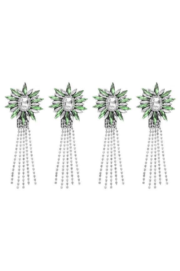 4 Pack Rhinestone Crystal Applique, 11 x 4cm Crystal Fringe Shoulder Epaulette Tassel Chain Sewing Applique Patches for Party Dresses Clothes Shoes DIY Craft, Green