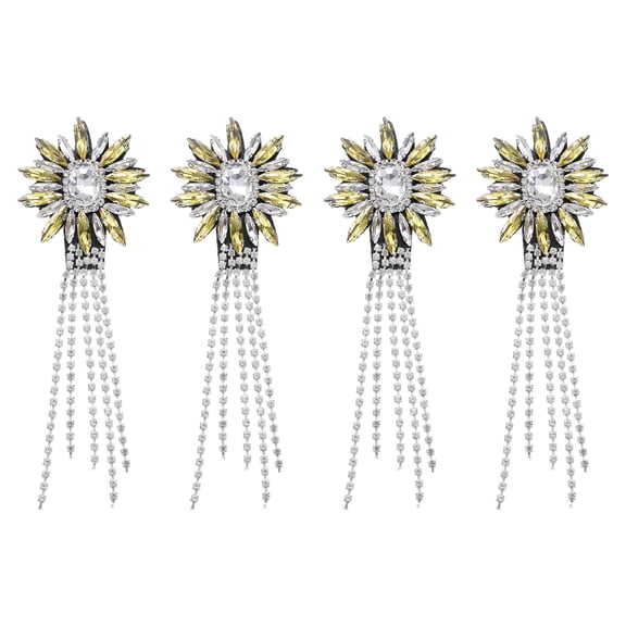 Uxcell 4 Pack Rhinestone Crystal Applique, 11 x 4cm Crystal Fringe Shoulder Epaulette Tassel Chain Sewing Applique Patches for Party Dresses Clothes Shoes DIY Craft, Golden Yellow