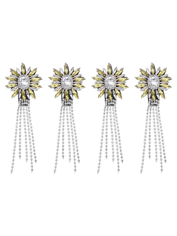4 Pack Rhinestone Crystal Applique, 11 x 4cm Crystal Fringe Shoulder Epaulette Tassel Chain Sewing Applique Patches for Party Dresses Clothes Shoes DIY Craft, Golden Yellow