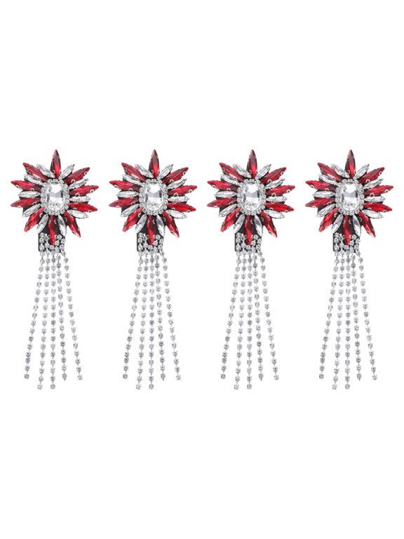 4 Pack Rhinestone Crystal Applique, 11 x 4cm Crystal Fringe Shoulder Epaulette Tassel Chain Sewing Applique Patches for Party Dresses Clothes Shoes DIY Craft, Red