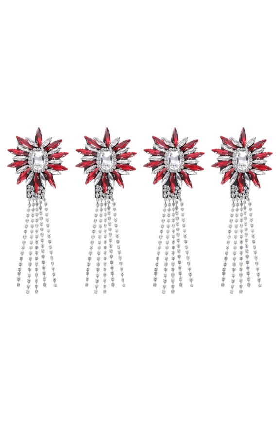 4 Pack Rhinestone Crystal Applique, 11 x 4cm Crystal Fringe Shoulder Epaulette Tassel Chain Sewing Applique Patches for Party Dresses Clothes Shoes DIY Craft, Red