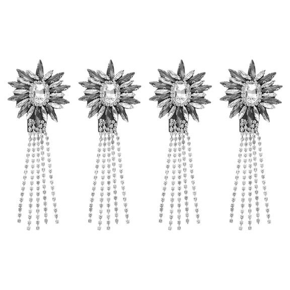 Uxcell 4 Pack Rhinestone Crystal Applique, 11 x 4cm Crystal Fringe Shoulder Epaulette Tassel Chain Sewing Applique Patches for Party Dresses Clothes Shoes DIY Craft, Gray