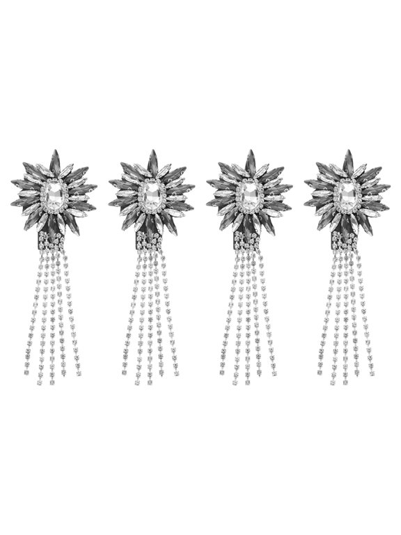 4 Pack Rhinestone Crystal Applique, 11 x 4cm Crystal Fringe Shoulder Epaulette Tassel Chain Sewing Applique Patches for Party Dresses Clothes Shoes DIY Craft, Gray