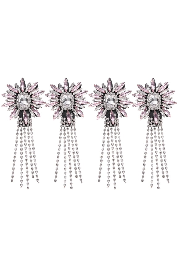 4 Pack Rhinestone Crystal Applique, 11 x 4cm Crystal Fringe Shoulder Epaulette Tassel Chain Sewing Applique Patches for Party Dresses Clothes Shoes DIY Craft, Pink