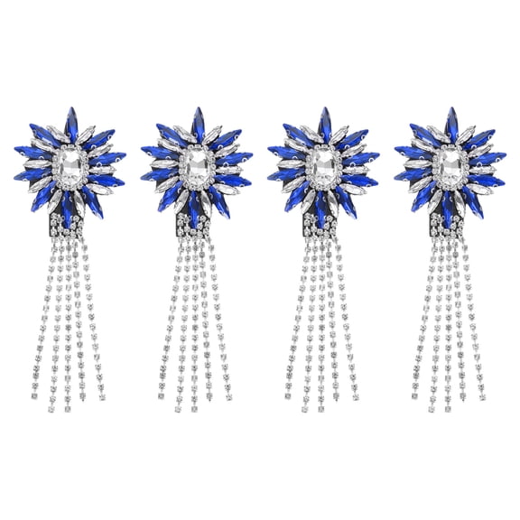 Uxcell 4 Pack Rhinestone Crystal Applique, 11 x 4cm Crystal Fringe Shoulder Epaulette Tassel Chain Sewing Applique Patches for Party Dresses Clothes Shoes DIY Craft, Sapphire Blue