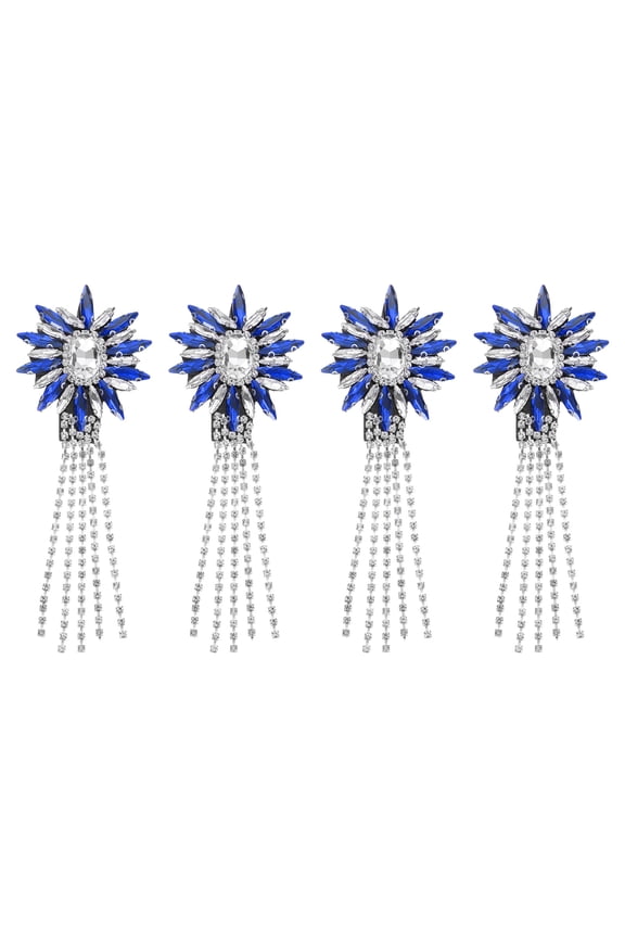 4 Pack Rhinestone Crystal Applique, 11 x 4cm Crystal Fringe Shoulder Epaulette Tassel Chain Sewing Applique Patches for Party Dresses Clothes Shoes DIY Craft, Sapphire Blue
