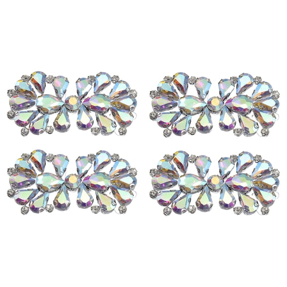 Uxcell 4 Pack Rhinestone Crystal Applique, Rhinestone Iron on Patch, Bow Hot Fix Crystal Sewing Applique for Bridal Sash Wedding Dress Shoes Bags, AB Color