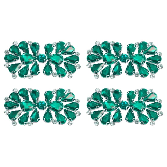 Uxcell 4 Pack Rhinestone Crystal Applique, Rhinestone Iron on Patch, Bow Hot Fix Crystal Sewing Applique for Bridal Sash Wedding Dress Shoes Bags, Blue Green
