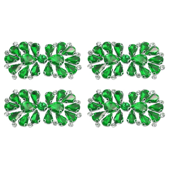 Uxcell 4 Pack Rhinestone Crystal Applique, Rhinestone Iron on Patch, Bow Hot Fix Crystal Sewing Applique for Bridal Sash Wedding Dress Shoes Bags, Grass Green