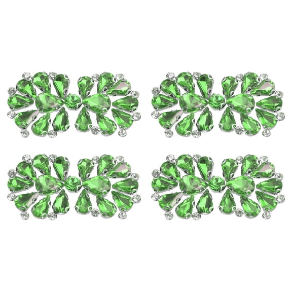 Uxcell 4 Pack Rhinestone Crystal Applique, Rhinestone Iron on Patch, Bow Hot Fix Crystal Sewing Applique for Bridal Sash Wedding Dress Shoes Bags, Green