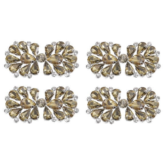 Uxcell 4 Pack Rhinestone Crystal Applique, Rhinestone Iron on Patch, Bow Hot Fix Crystal Sewing Applique for Bridal Sash Wedding Dress Shoes Bags, Light Brown