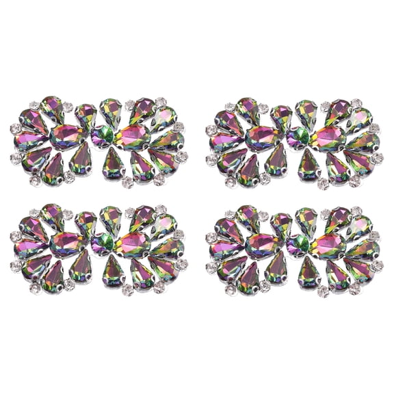 Uxcell 4 Pack Rhinestone Crystal Applique, Rhinestone Iron on Patch, Bow Hot Fix Crystal Sewing Applique for Bridal Sash Wedding Dress Shoes Bags, Multicolor