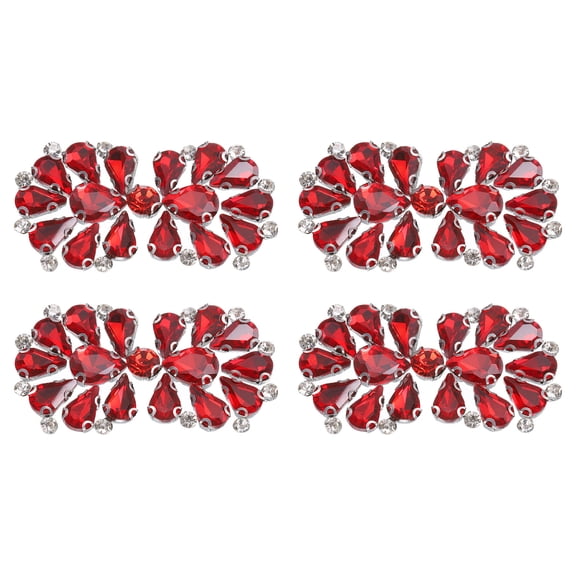 Uxcell 4 Pack Rhinestone Crystal Applique, Rhinestone Iron on Patch, Bow Hot Fix Crystal Sewing Applique for Bridal Sash Wedding Dress Shoes Bags, Red
