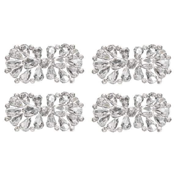 Uxcell 4 Pack Rhinestone Crystal Applique, Rhinestone Iron on Patch, Bow Hot Fix Crystal Sewing Applique for Bridal Sash Wedding Dress Shoes Bags, White