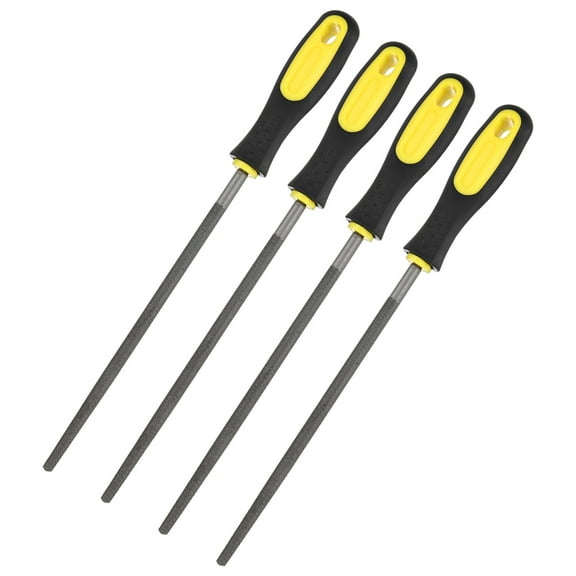 Uxcell 4-Pack Round Metal File 8 Inch, High Carbon Steel File Hand W Handle
