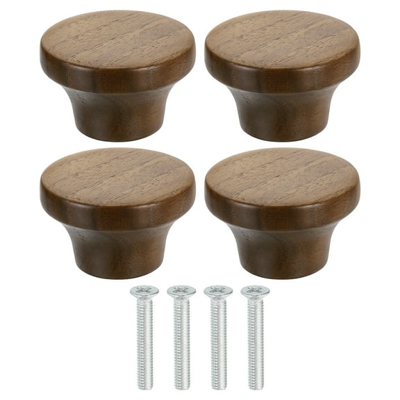 Uxcell 4 Pack Round Wood Drawer Knob, 1 5/8" Diameter Flat Head Dresser Knobs Wooden Knobs with Screws for Furniture Drawer Dresser Wardrobe Cupboard, Walnut