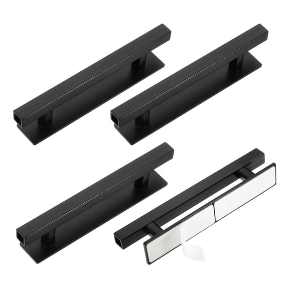 Uxcell 4 Pack Self-Stick Push Pull Helper, 6 Inch Plastic Adhesive Cabinet Handles Rectangle Stick-on Handle for Kitchen Cabinet Window Sliding Closet Door Wardrobe(Black)