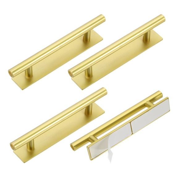 Uxcell 4 Pack Self-Stick Push Pull Helper, 6 Inch Plastic Adhesive Cabinet Handles Round Stick-on Handle for Kitchen Cabinet Window Sliding Closet Door Wardrobe(Gold)