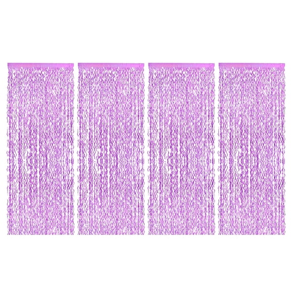 Uxcell 4-Pack Shiny Wave Tinsel Foil Fringe Curtain 3.3x6.6 ft Metallic Streamers Light Pink for Wedding Birthday Party Christmas