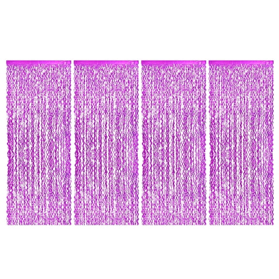 Uxcell 4-Pack Shiny Wave Tinsel Foil Fringe Curtain 3.3x6.6 ft Metallic Streamers Rose Red for Wedding Birthday Party Christmas